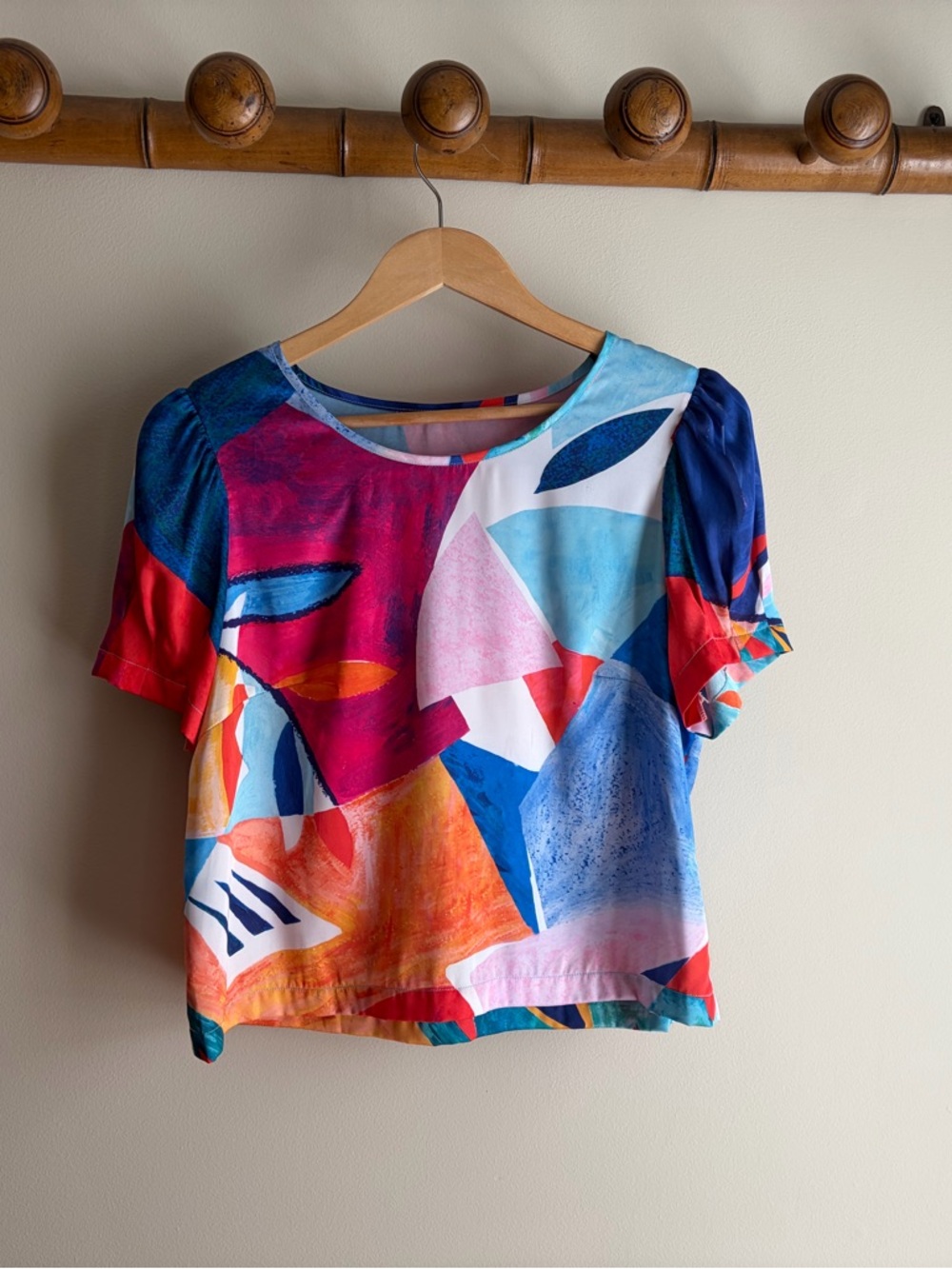 Colorblock Abstract Print Short Sleeve Top - Multi